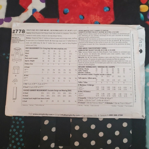 Daisy Kingdom Child's Simplicity Pattern #2778 - Picture 2 of 3